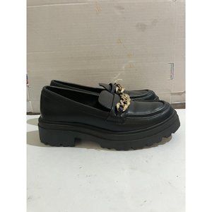 A New Day Women's Size 7.5 Black  Gold Chain chunky Platform Loafers shoes